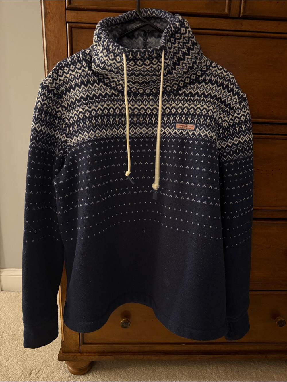 Women’s Navy Patterned Funnel Neck Sweater